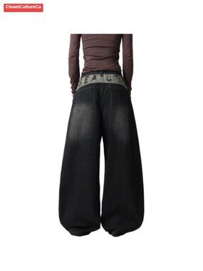 Women's Wide Leg High Waisted Baggy Jeans Loose Fit Y2K Denim Pants